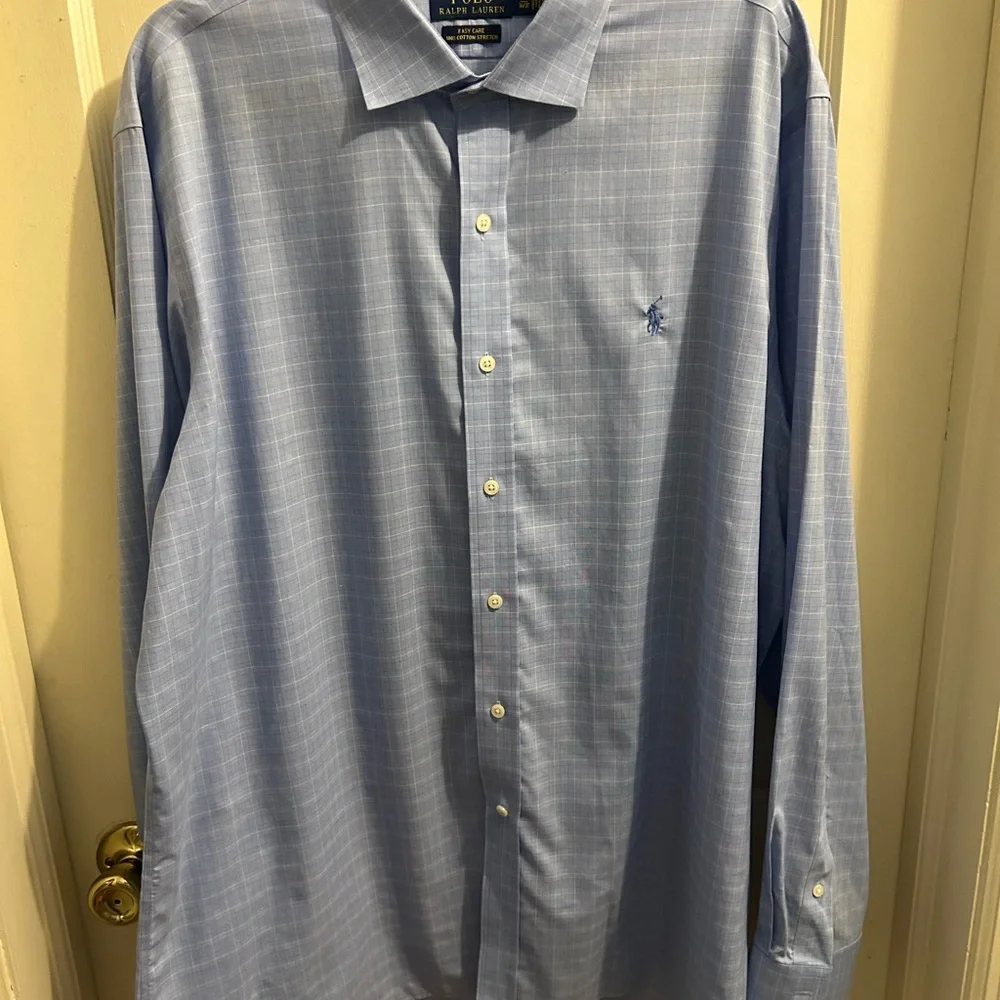 POLO RALPH LAUREN classic blue dress shirt men’s‎ 17 1/2 pony cotton stretch